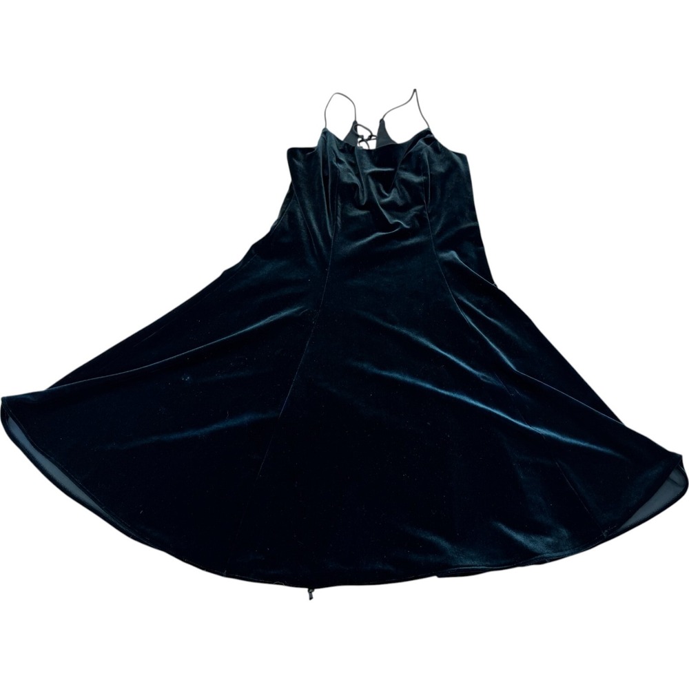 Vintage Rhapsody Womens Black Velvet Lace Up Back Whimsygoth Mini Dress Size 16‎